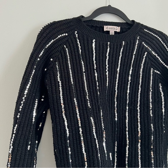 Nanette Lepore Black Sequin Stripe Sweater - Picture 3 of 6